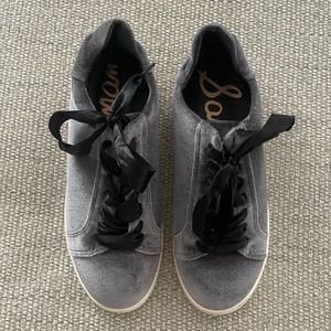 Sam Edelman Charcoal Grey Velvet Sneakers With Black Ribbon Lace up -Sz 7 and 8